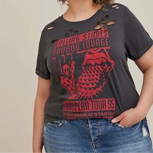 Torrid ROLLING STONES RELAXED FIT DESTRUCTED TUNIC - COTTON WASH BLACK size 2